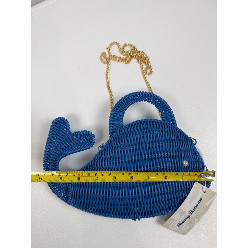 New Tommy Bahama Navy Blue Raffia Wicker Whale Crossbody Bag Woven Purse NWT - Picture 7 of 10